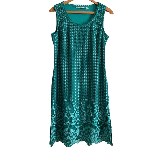 Isaac Mizrahi Green Petite Engineered Bi-Color Lace Midi Dress Size M/P - Picture 1 of 16